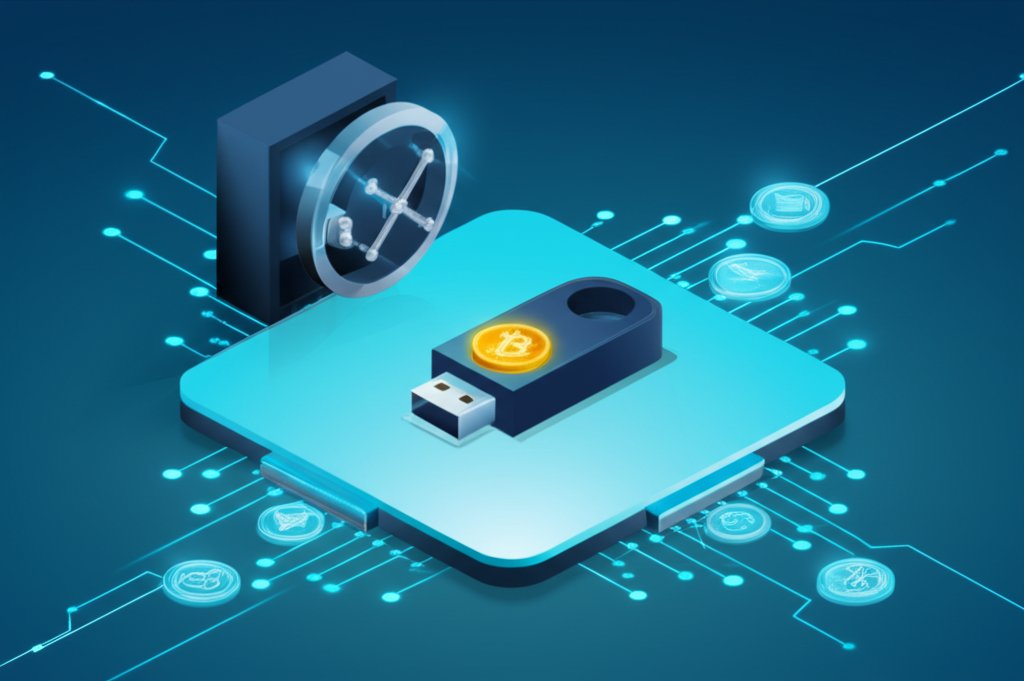 Crypto USB stick: secure cold storage hardware wallet for digital assets.
